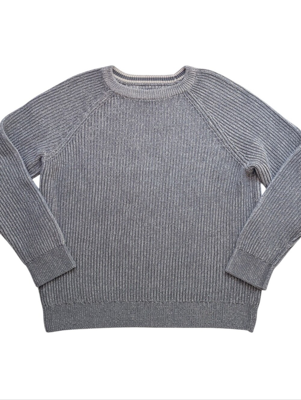 100% Cotton Ribbed Knit Sweater - Light Grey